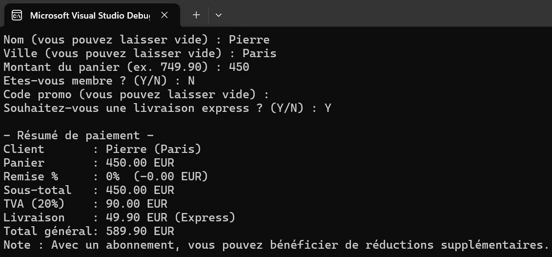 Application console C# Panier