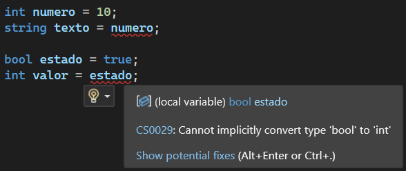 Error de conversión de tipos en C# en Visual Studio