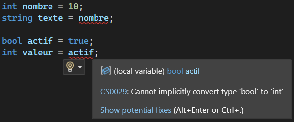 Erreur de conversion de type C# dans Visual Studio